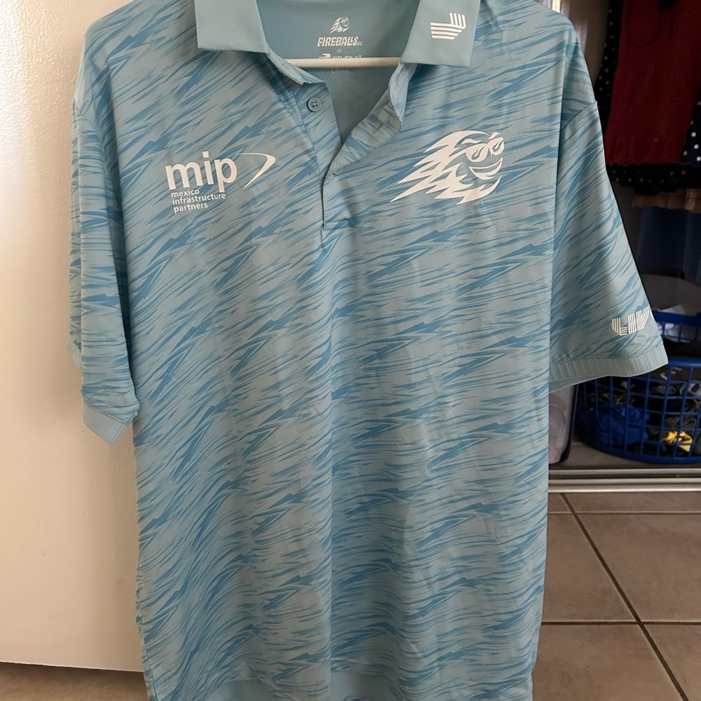 LIV golf Team Fireballs Stubert Blue Finzense Polo Shirt